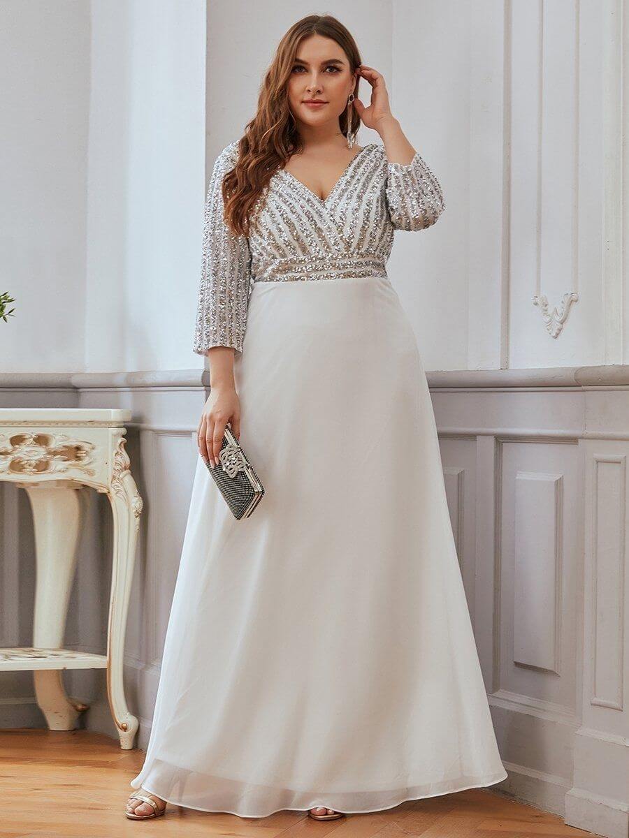 ey0751bd sequins and chiffon plus size white long evening gown eternally yours ey0751bd sequins and chiffon plus size white long evening gown eternally yours