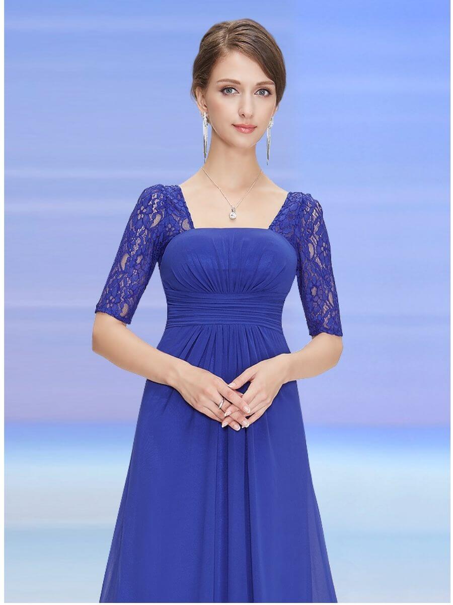 ey8038-bl blue long evening gown with lace sleeves