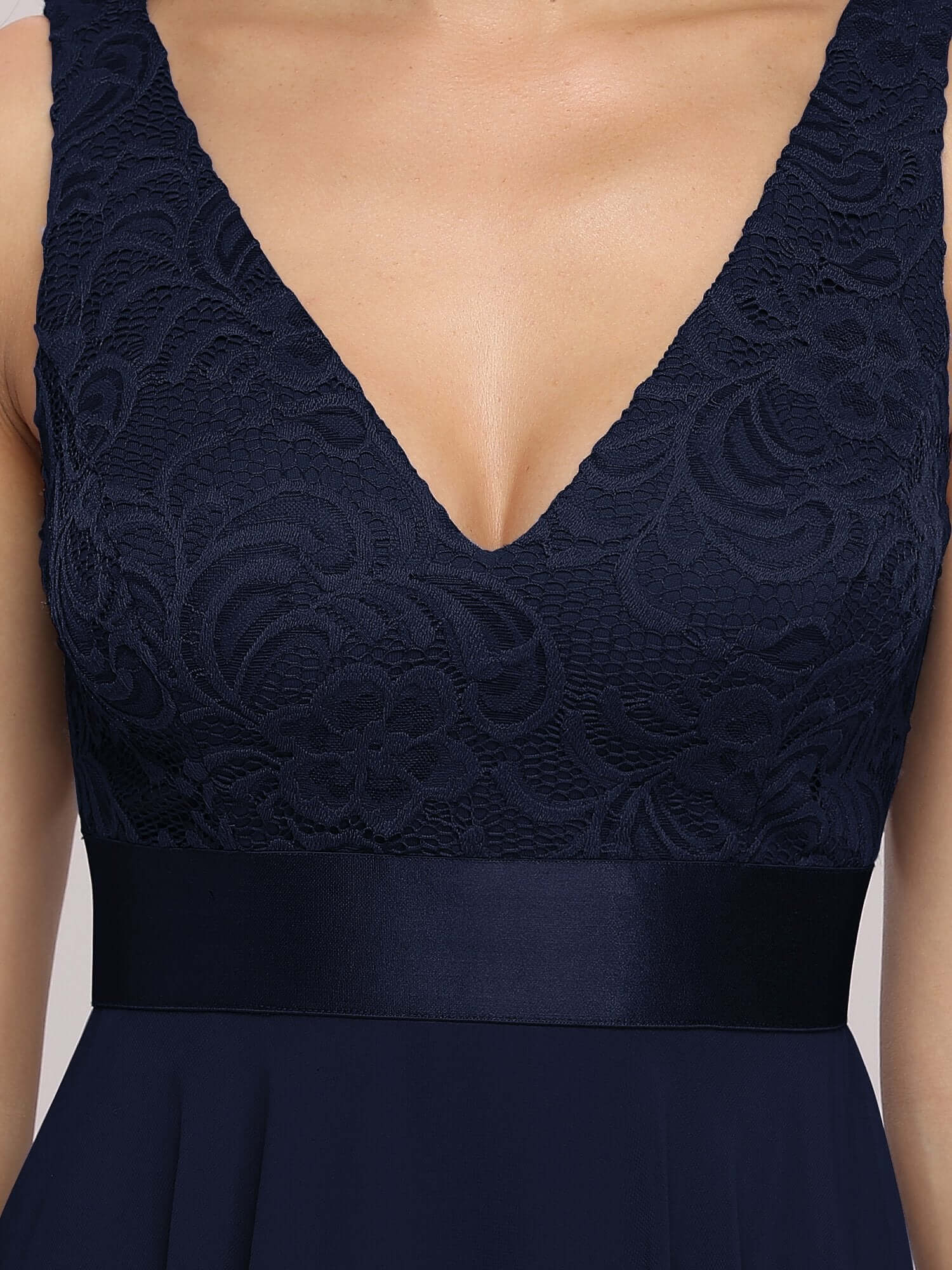 ey0207nb navy blue chiffon short evening gown with lace bodice eternally yours