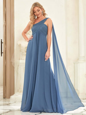 ey9816bo chiffon one shoulder dusty navy blue long evening gown eternally yours
