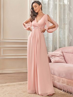 ey0461bd pink long sleeve long evening gown with waist detail eternally yours