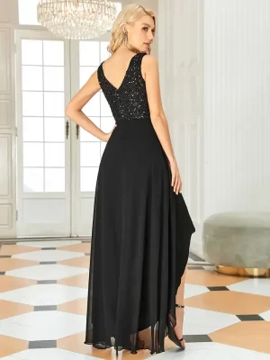 ey0410 glitter and chiffon black high low evening gown eternally yours