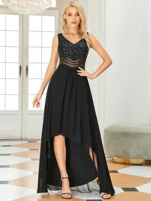 ey0410 glitter and chiffon black high low evening gown eternally yours