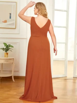 ey7506 glitter burnt orange long evening gown with slit eternally yours