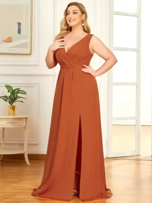 ey7506 glitter burnt orange long evening gown with slit eternally yours