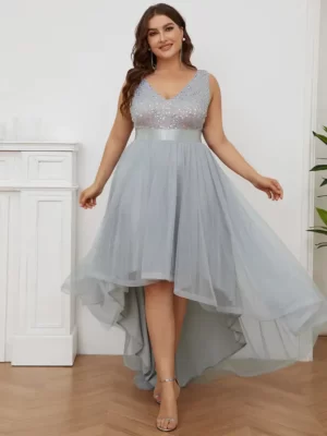 ey0147 tulle silver high low evening gown with sequined bodice eternally yours