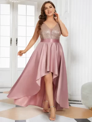 ey0667bd plus size pink purple orchid chiffon high low evening gown with glitter bodice eternally yours