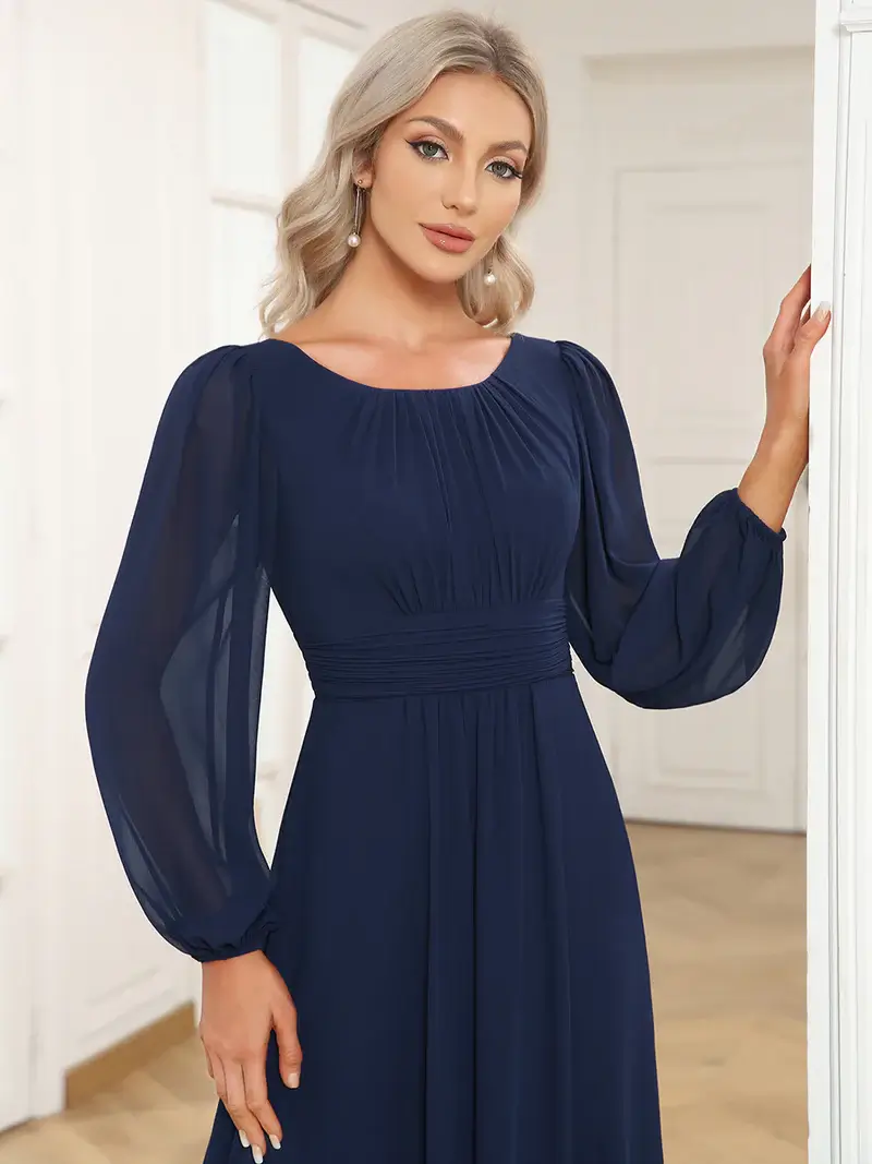 ey0106bbd chiffon long sleeve navy blue long evening gown eternally yours