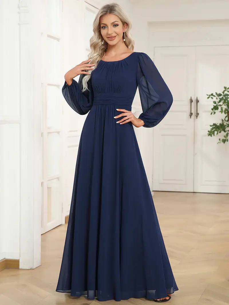 ey0106bbd chiffon long sleeve navy blue long evening gown eternally yours