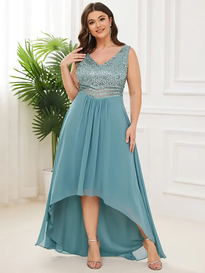 ey0410bd dusty blue sequins and chiffon high low evening gown eternally yours