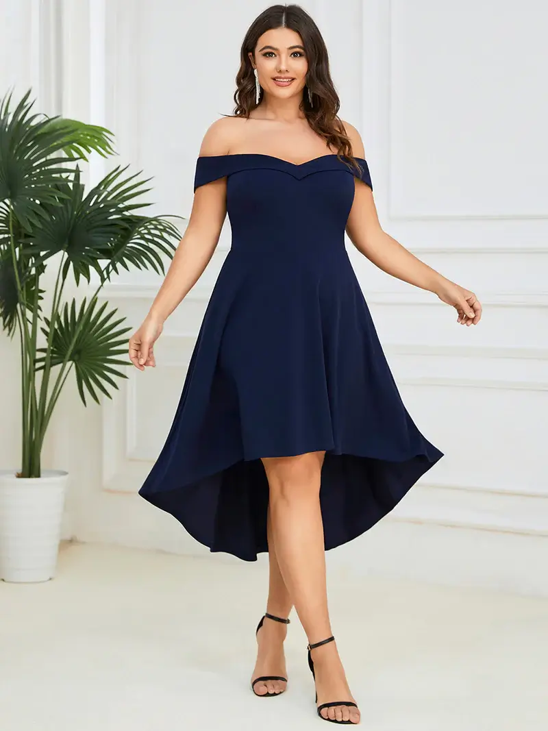 ey0056 navy blue off shoulder short plus size evening gown eternally yours