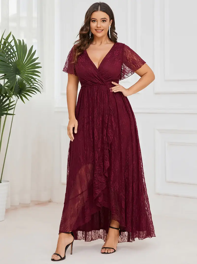 ey1489 burgundy plus size lace evening gown with sleeves eternally yours