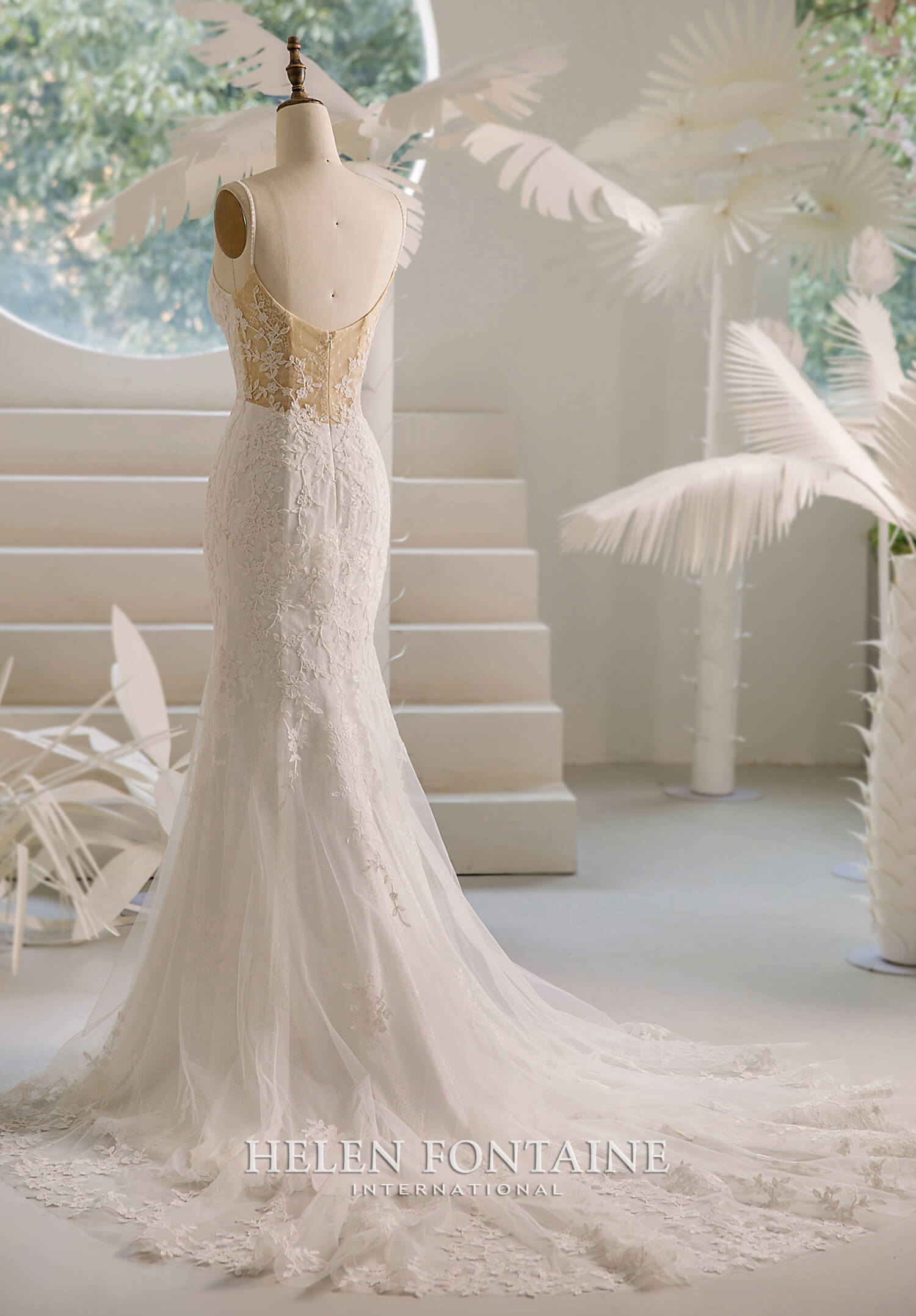ey4261 Helen Fontaine Lace and Applique mermaid wedding gown with beaded straps eternally yours