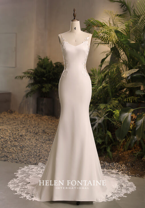 HFW4283-4 helen fontaine fitted wedding gown with cut out train eternally yours