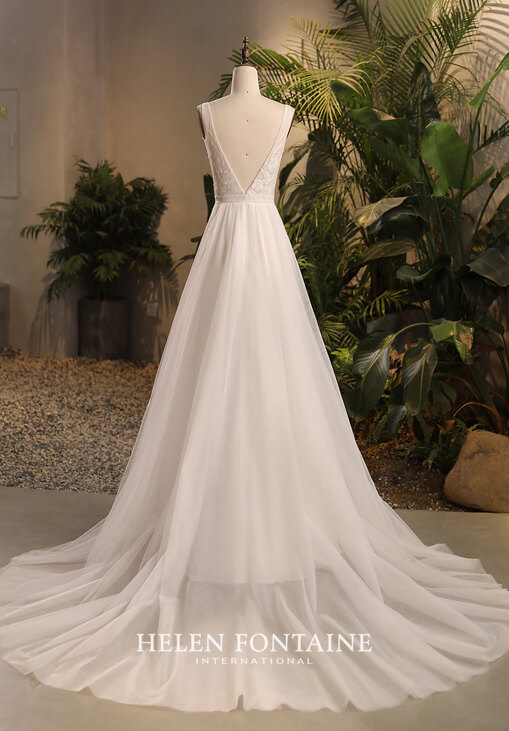 HFW4291-1 helen fontaine boho a-line wedding gown with tulle belt eternally yours
