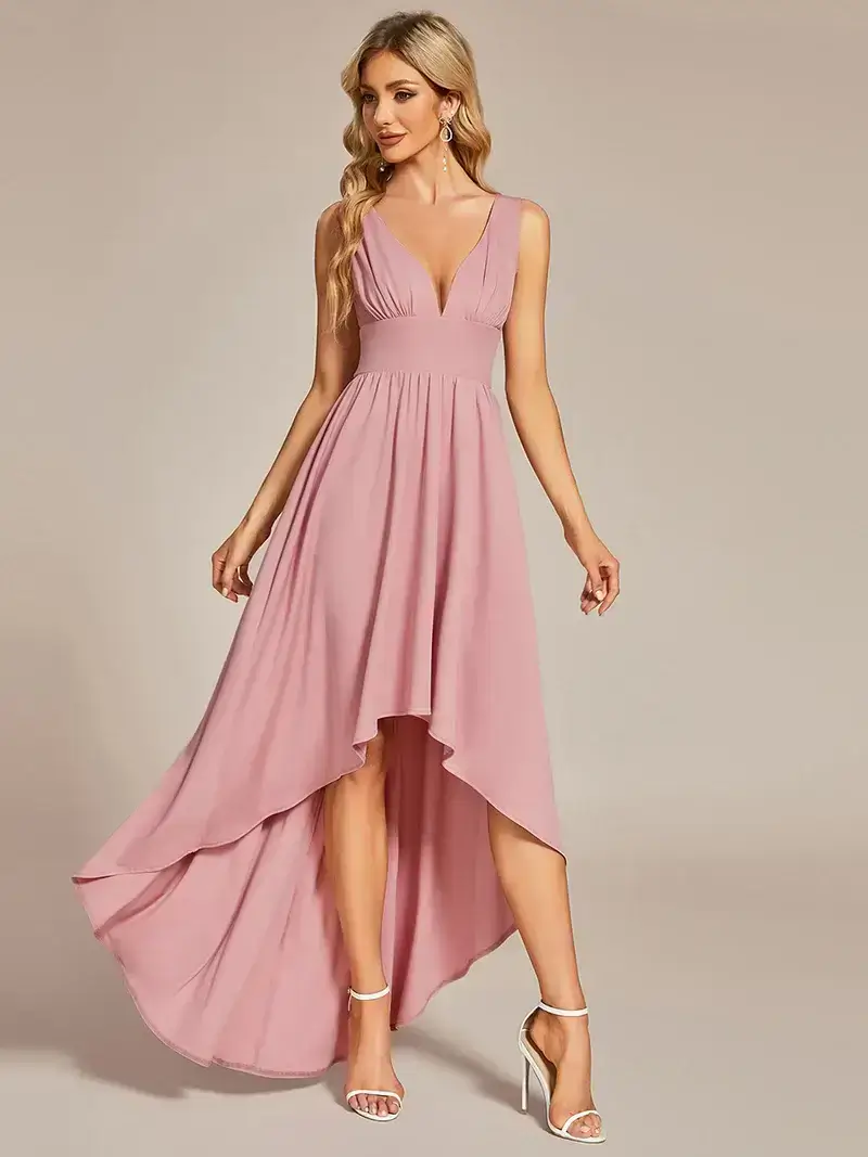ey1750 dusty rose pink high low flowy evening gown eternally yours