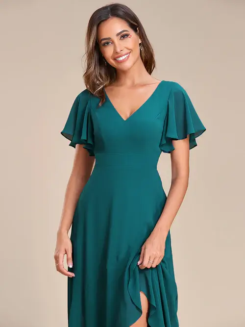 ey1749 teal chiffon long evening gown with ruffle sleeves eternally yours