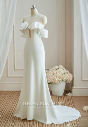 ey4464hf helen Fontaine stretch mermaid wedding gown with off shoulder flounces eternally yours
