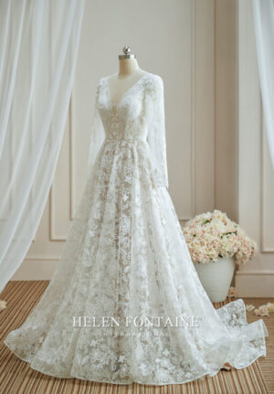ey4475hf helen Fontaine floral lace wedding gown with long sleeves eternally yours