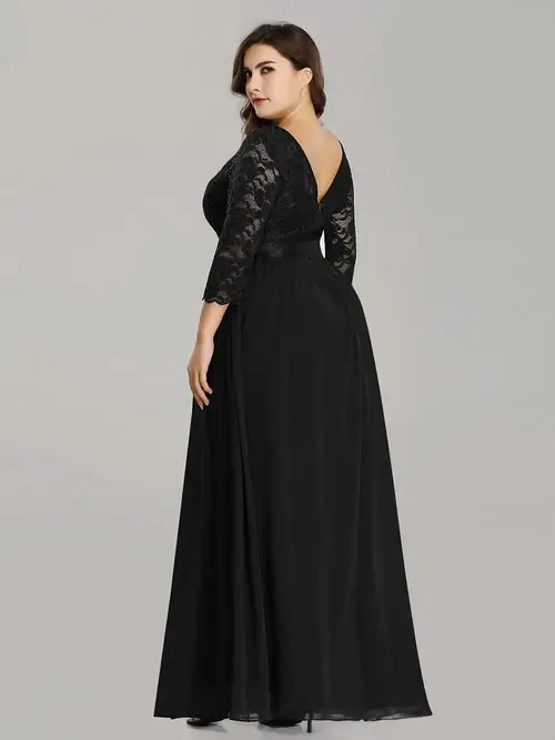 ey7412 black plus size lace and chiffon aline long evening gown eternally yours