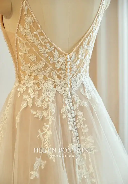 EY3526HF-1 HELEN FONTAINE A-LINE WEDDING GOWN WITH SEQUINED LACE AND BEADED SPAGHETTIS ETERNALLY YOURS