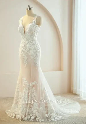 EY3537-1 HELEN FONTAINE FLORAL MERMAID WEDDING GOWN WITH BEADED NECKLINE ETERNALLY YOURS