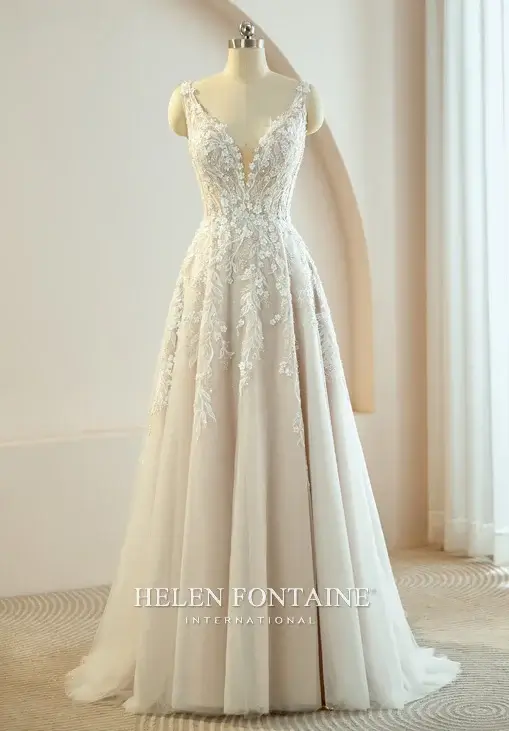 EY4125-1 HELEN FONTAINE 3D BEADED LACE WEDDING GOWN WITH SLIT ON THE SKIRT ETERNALLY YOURS