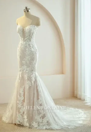 EY4167-1 HELEN FONTAINE MERMAID WEDDING DRESS WITH CORSET BODICE AND DETACHABLE SLEEVES ETERNALLY YOURS