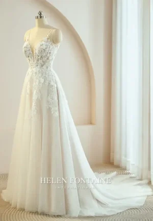 EY4188-Q HELEN FONTAINE A-LINE WEDDING GOWN WITH 3D BEADED LACE ETERNALLY YOURS