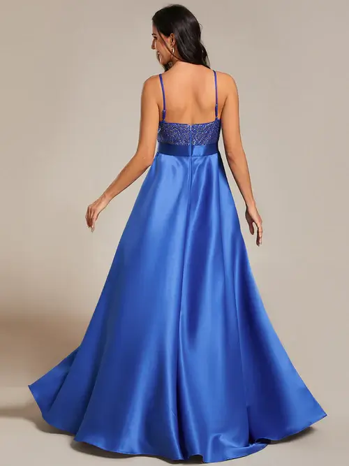 ey0667 sapphire blue high low evening gown with glitter bodice eternally yours