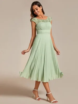 ey2095 mint sage green short evening gown with applique bodice and pleated skirt eternally yours
