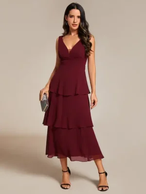 ey2110 burgundy midi evening gown with layers eternally yours
