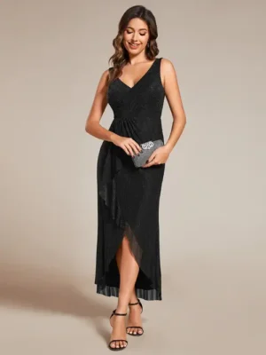 ey2117 black short evening gown with glitter detail eternally yours
