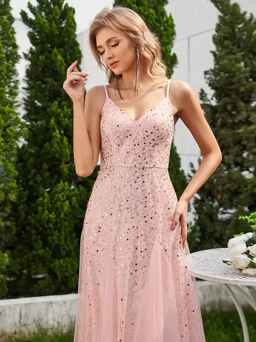 ey0045 pink sequins and tulle aline long evening gown eternally yours