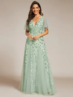 ey0736 mint green sequins and tulle aline long evening gown eternally yours