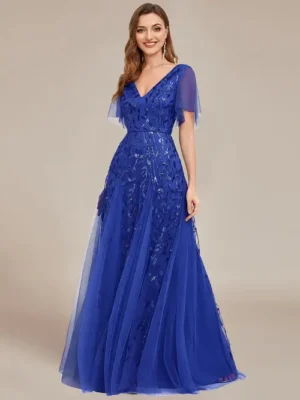 ey0736 sapphire blue sequins and tulle aline long evening gown eternally yours