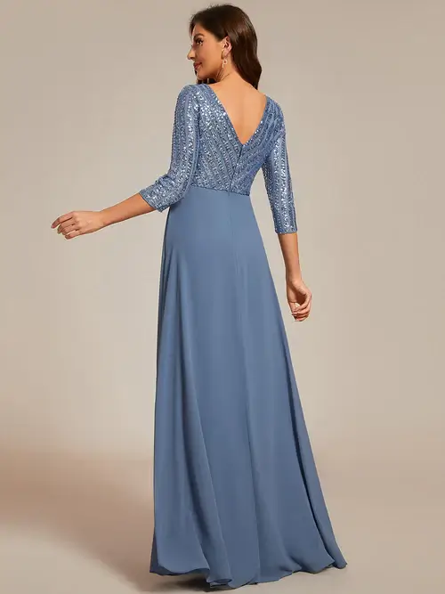 ey0751 dusty navy blue chiffon evening gown with sequins bodice eternally yours ey0751 dusty navy blue chiffon evening gown with sequins bodice eternally yours
