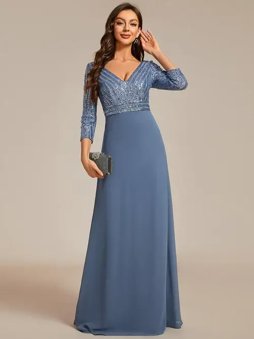 ey0751 dusty navy blue chiffon evening gown with sequins bodice eternally yours ey0751 dusty navy blue chiffon evening gown with sequins bodice eternally yours