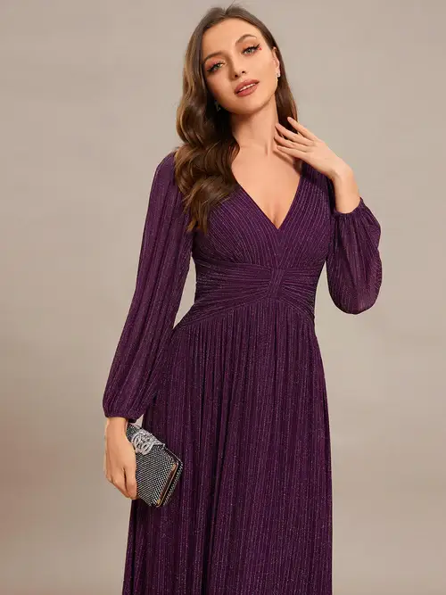 ey1961 purple glitter fabric long evening gown with long sleeves eternally yours