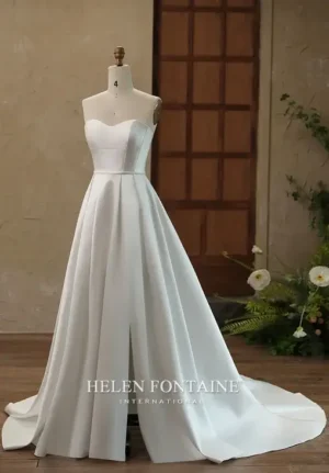ey4201 helen fontaine mikado wedding gown with sweetheart neckline and slit eternally yours