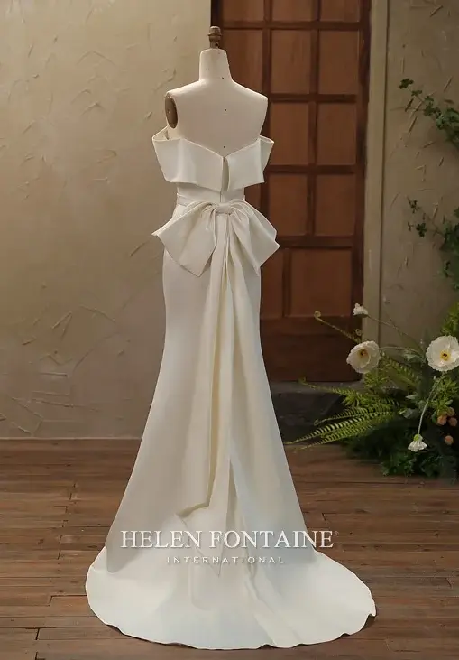 ey4204 helen fontaine off shoulder wedding gown with detachable belt and bow eternally yours