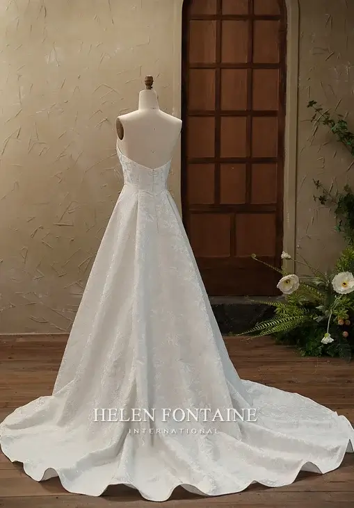 ey4205 helen fontaine aline floral satin wedding gown with slit eternally yours