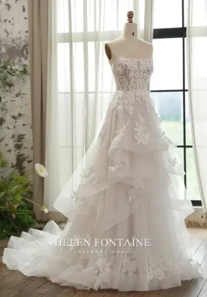 ey4237 helen fontaine wedding gown with flounce skirt and 3d flowers eternally yours