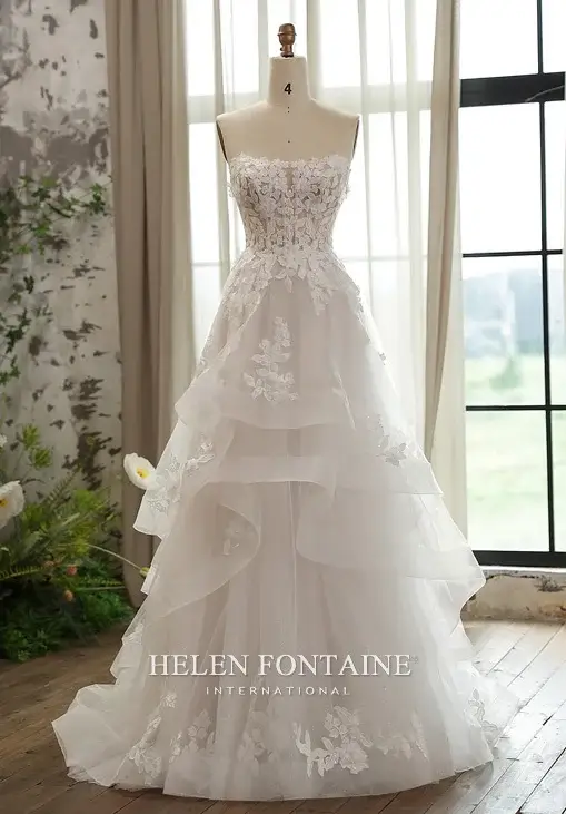 ey4237 helen fontaine wedding gown with flounce skirt and 3d flowers eternally yours
