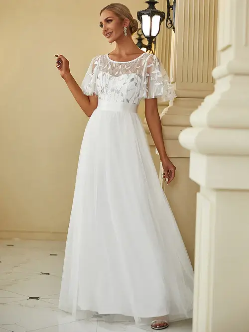 ey0904 white sequins and tulle wedding gown with ruffle sleeves eternally yours ey0904 white sequins and tulle wedding gown with ruffle sleeves eternally yours