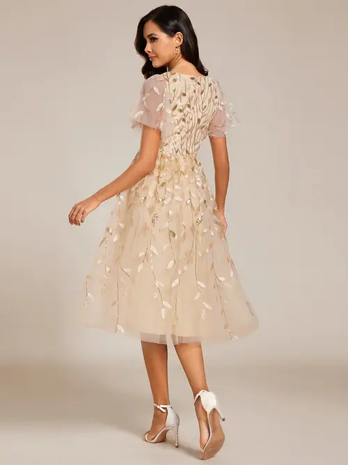 ey2230 gold sequins leaf a-line midi evening gown with ruffle sleeves eternally yours ey2230 gold sequins leaf a-line midi evening gown with ruffle sleeves eternally yours