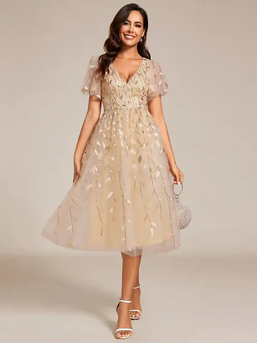 ey2230 gold sequins leaf a-line midi evening gown with ruffle sleeves eternally yours ey2230 gold sequins leaf a-line midi evening gown with ruffle sleeves eternally yours