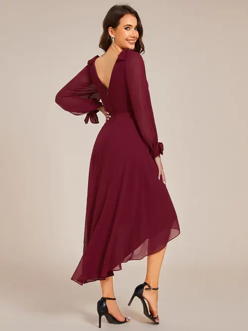ey2269 burgundy chiffon midi evening gown with long sleeves eternally yours ey2269 burgundy chiffon midi evening gown with long sleeves eternally yours