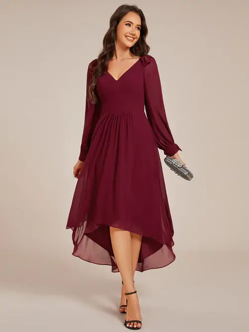 ey2269 burgundy chiffon midi evening gown with long sleeves eternally yours ey2269 burgundy chiffon midi evening gown with long sleeves eternally yours