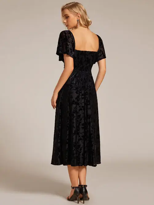 ey2271 black jacquard midi evening gown with ruffle sleeves eternally yours ey2271 black jacquard midi evening gown with ruffle sleeves eternally yours